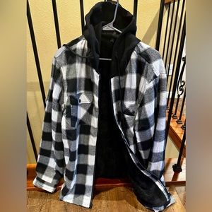 Men's Sherpa Lined Full Zip Hooded Plaid Shirt Jacket